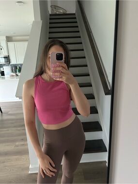 ZARA Ribbed Crop Tank Top - Pink Cotton S-M
